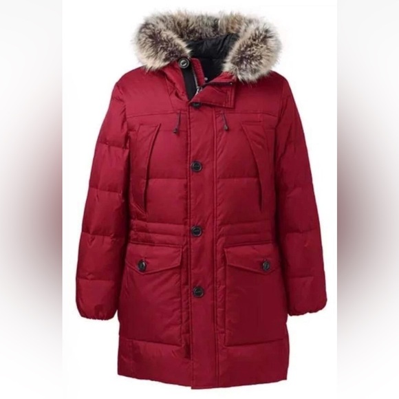LANDSEND Big Men’s Rusk Down Winter Parka, Attached Hood with Removable Faux Fur - Picture 1 of 4